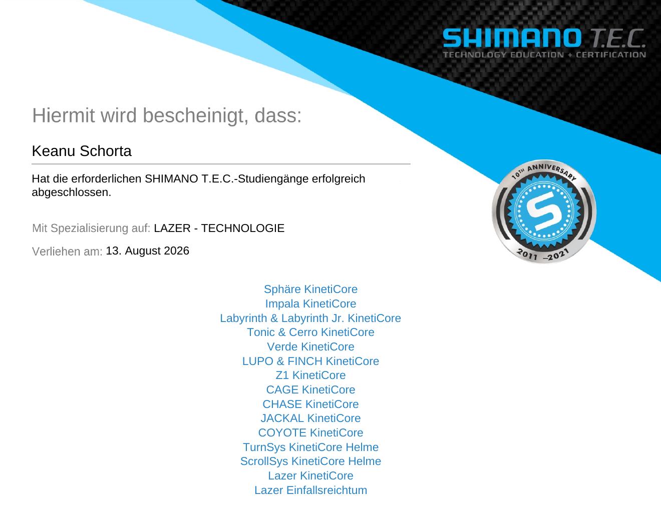 Shimano T.E.C. Zertifikat LAZER Technologie von VeloQuick