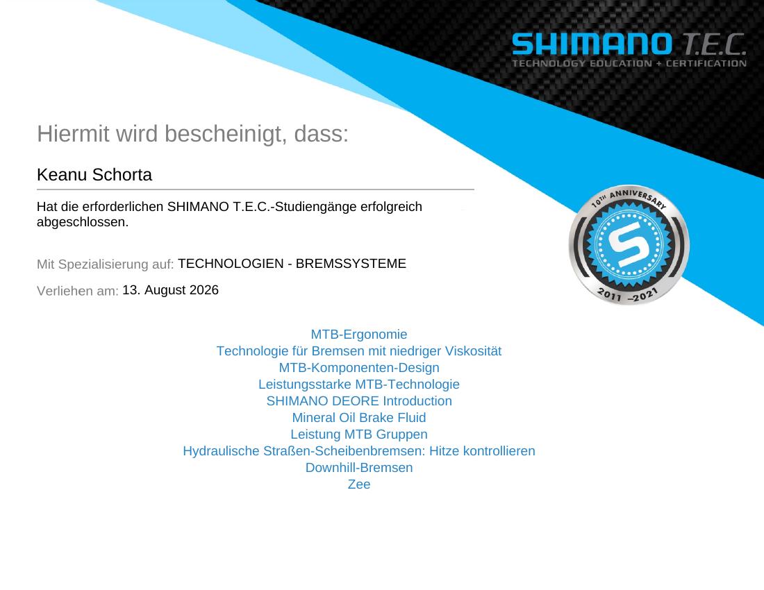 Shimano T.E.C. Zertifikat Technologien Bremssysteme von VeloQuick