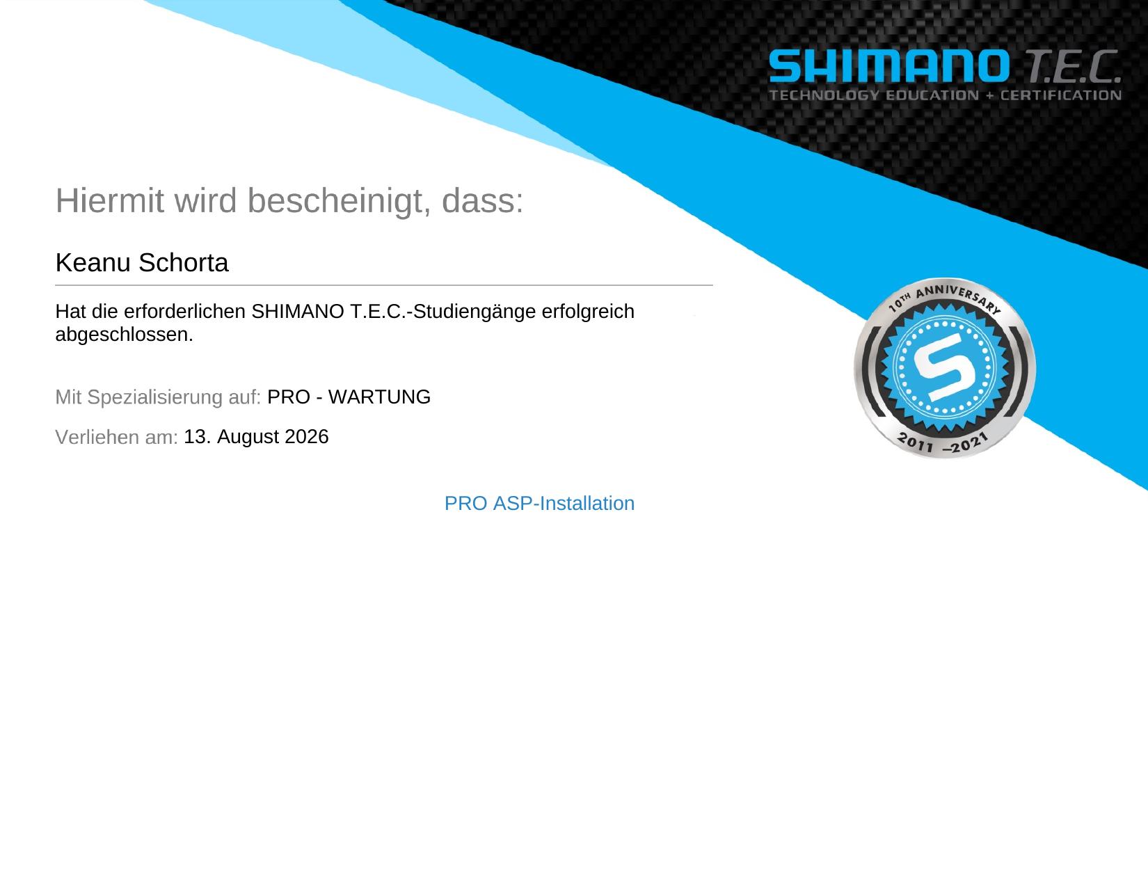 Shimano T.E.C. Zertifikat PRO Wartung von VeloQuick
